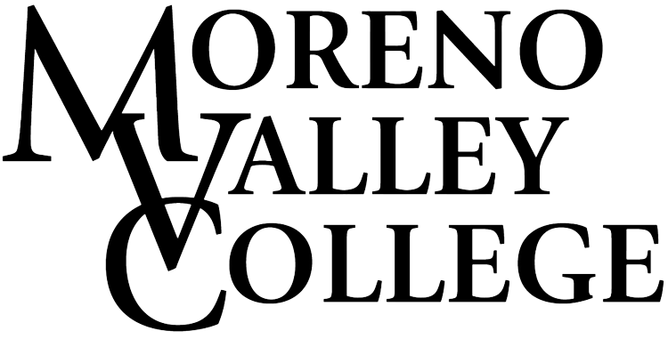 Moreno Valley College - logo Logotype for Moreno Valley College in black text on a white background. The words MORENO, VALLEY, and COLLEGE are stacked vertically, with the initial letters M, V, and C enlarged and stylized to overlap on the left side.